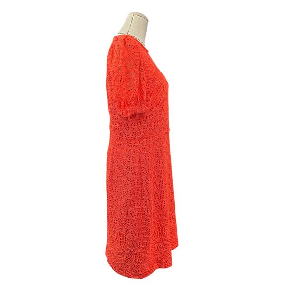 Rebecca Vallance Orange Lace Short Puff Sleeves Knee Length Crew Neck Dress 6 - Picture 2 of 6